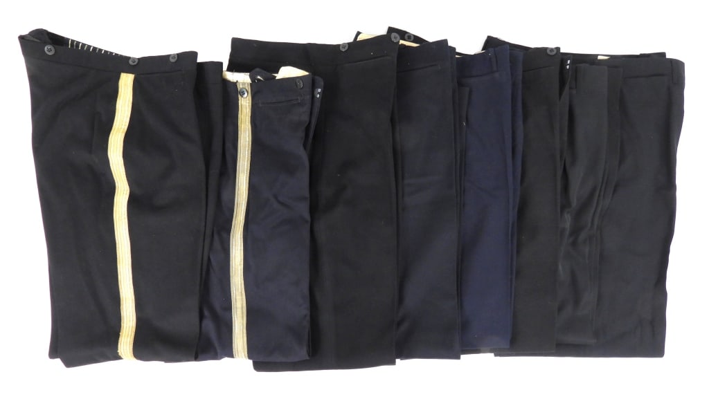 Eight Pairs of US Navy Black Dress Trousers: Eight pairs of black/dark blue U.S. Navy dress trousers.