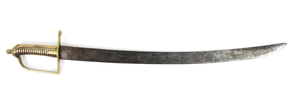 French Model 1767 Grenadier's Hanger: Cast-brass two-piece hilt, marked "L.G" on the right side of the base of the grip, face and the right side of the knuckle bow, with an unmarked steel blade.FranceBlade lg. 23 3/8"Overall lg. 28 3/4"