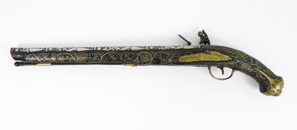 Silver Inlayed Ottoman Flintlock Pistol - 7