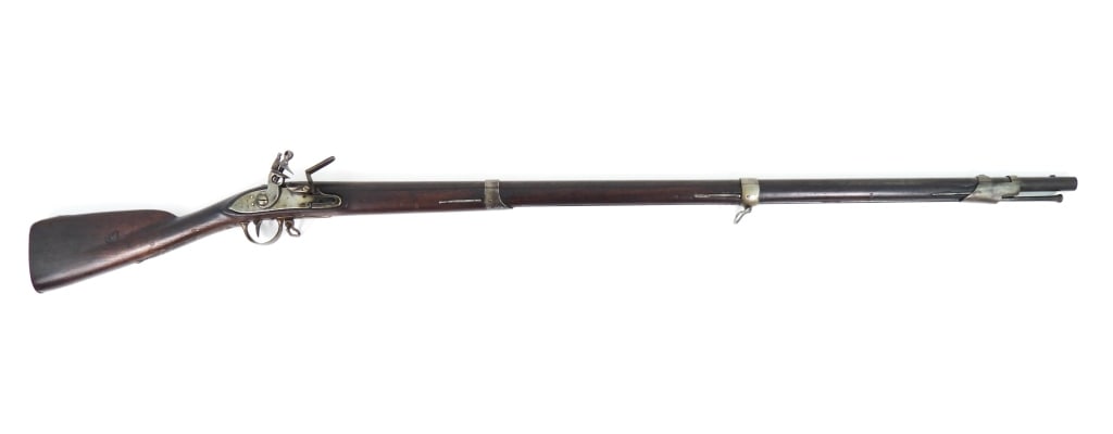 US Model 1797 Myles Pennsylvania Musket: .69-inch bore, NSN, walnut stock with "No7" stamp on the right side butt and lightly stamped "SP 67th REG t" behind trigger guard, steel fittings, lock marked "MILES / CP" on the tail, breech has