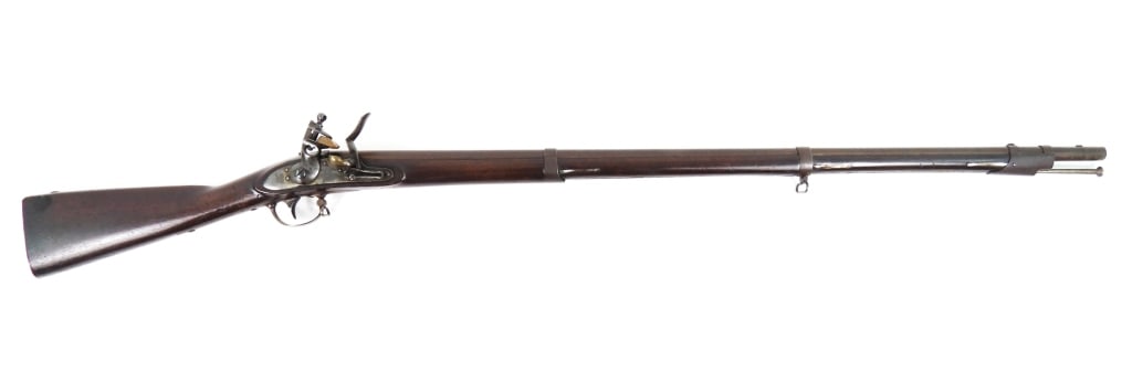 US Model Stamped 1816 Type III Springfield Musket: Assembled "Model" lock plate infantry musket with .70-inch bore, NSN, walnut stock with an inspector cartouche on the left side, steel fittings, lock marked "SRING / FIELD / 1832" on the tail, with