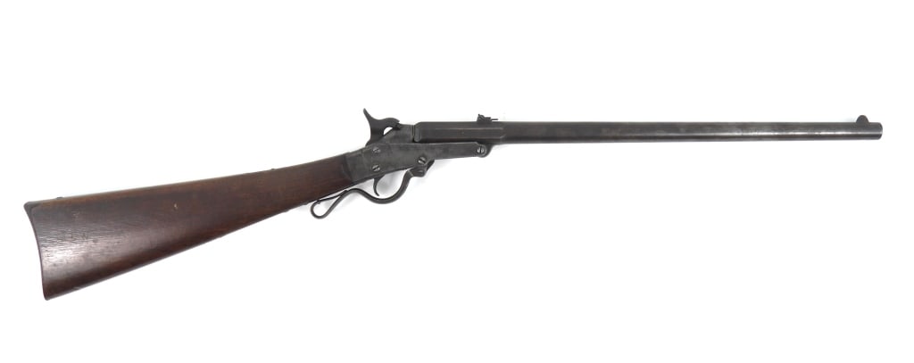 Maynard Second Model Carbine: .50-caliber, serial number 1317, walnut stock with two cartouche marks and the initials "JEW" lightly carved on each side of the butt, steel fittings, marked on the right side of the frame