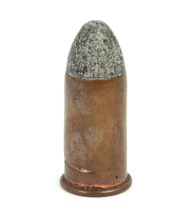 Model 1865 Allin Conversion .58 Cal Round: An original post civil war .58 cal 16-200 First Allen musket conversion Bennet primed brass cased round. Circa 1865