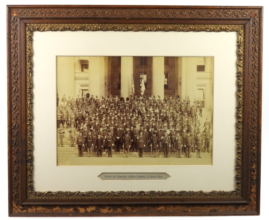19th-C Photo Ancient & Honorable Artillery: Framed under glass is the Ancient and Honorable Artillery Company of Boston Massachusetts in Washington D.C October 1894 as noted in the lower mat margin. Commanded by Captain Sidney Hedges during tha