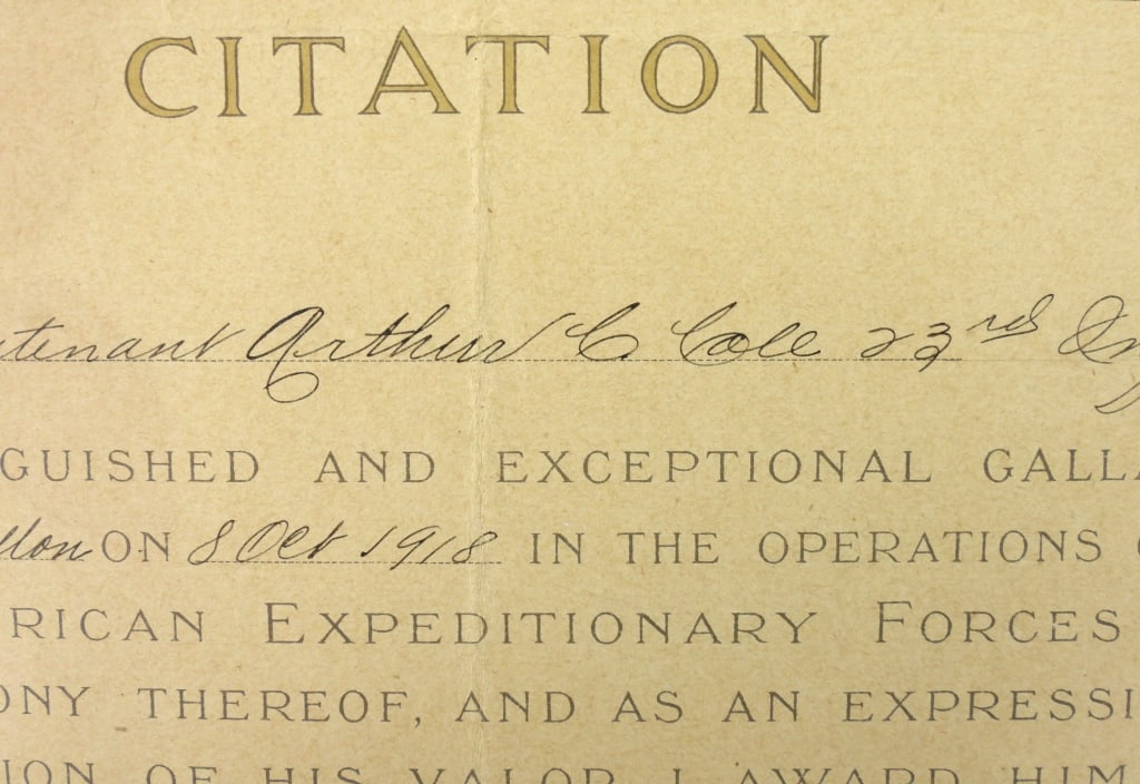 Pershing-Signed Citation for Lt. Arthur C. Cole - 3