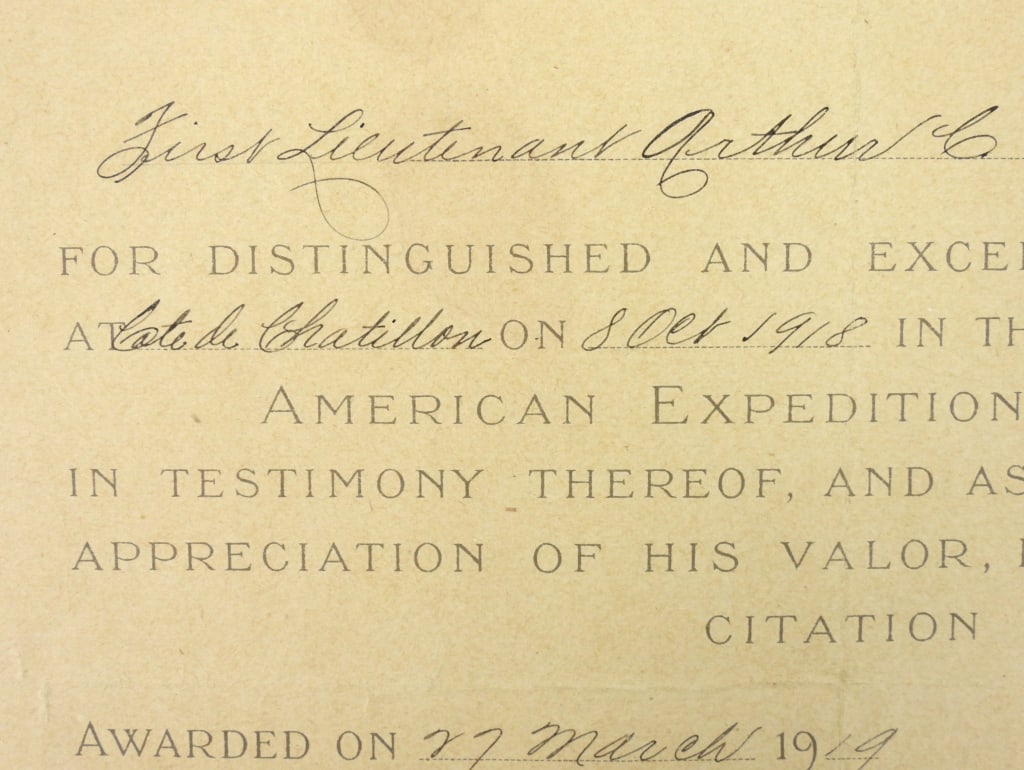 Pershing-Signed Citation for Lt. Arthur C. Cole - 4