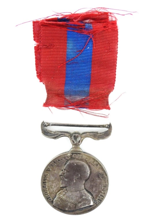 WWI British George V Distinguished Conduct Medal: Version #1 of the DCM medal that is non I'D or named with remnants of original ribbon. May be a continental or French made version issued to allied troops.