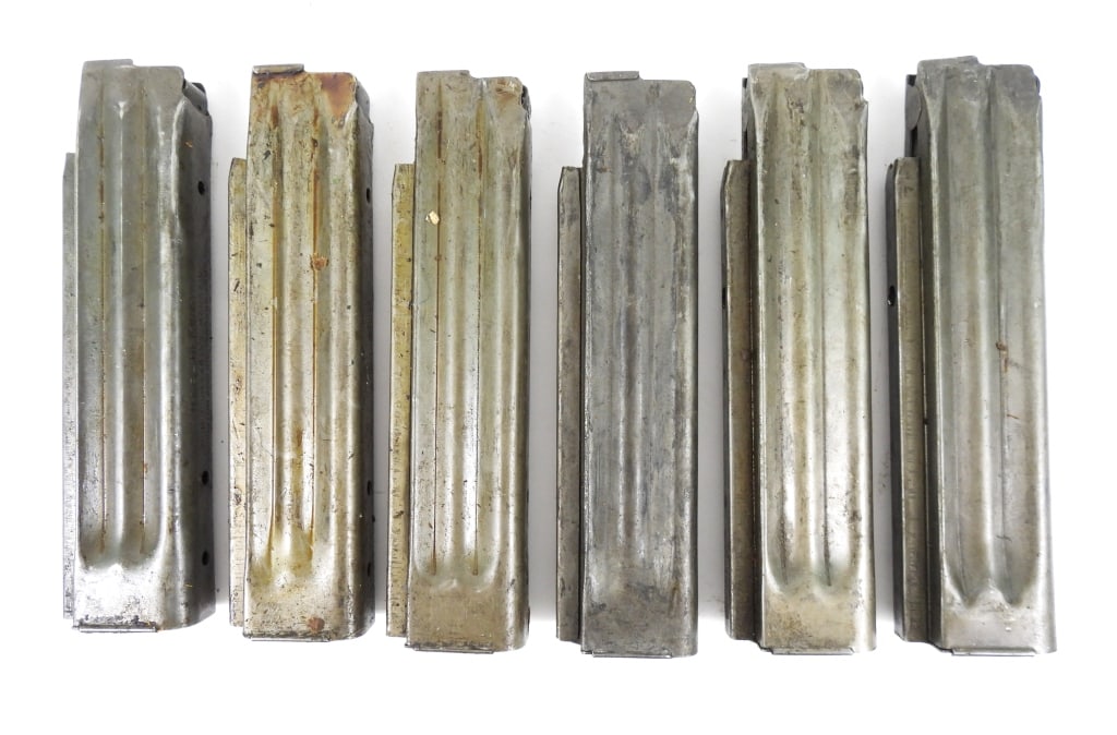 Six Reising Model 50/55/60 Magazines: Six Reising Model 50/55/60 magazines with gray finish, marked on the front face "H & R - REISING/MODEL 50 - CAL 45 MAGAZINE/HARRINGTON AND RICHARDSON ARMS CO./WORCESTER, MASS. U.S.A.". United States