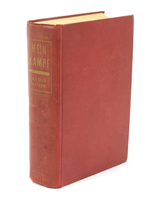 English Printing of Mein Kampf: Red bound American printing of Adolf Hitler's "Mein Kampf" printed in 1939 by Reynal & Hitchcock, New York, United States C. 1939 Overall ht. 8 1/2" Overall wd. 5 3/4"