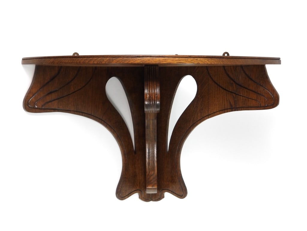 Art Nouveau Oak Corner Wall Shelf Unit (1 of 7)