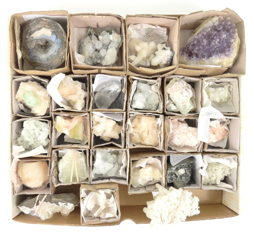 24 Identified Rock Crystals: Each have an attached description, accuracy is unknown and not researched. Largest is 4-1/2" long smallest is 2-21/4" long.