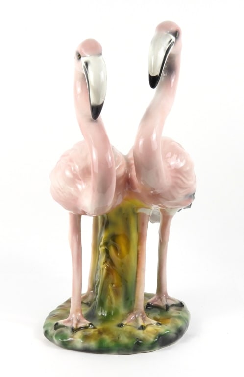 Large Ceramic Pink Flamingos Statue - 2