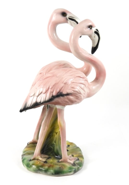 Large Ceramic Pink Flamingos Statue - 3
