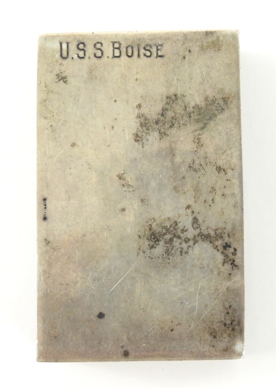 I'D WWI U.S.S. Boise Sterling Cigarette Case: World War II United States Navy sailor I'D smokes case to "Francis W. Ewald U.S.N." and "USS Boise / Sterling" Weighs approx. 2.4ozt.
