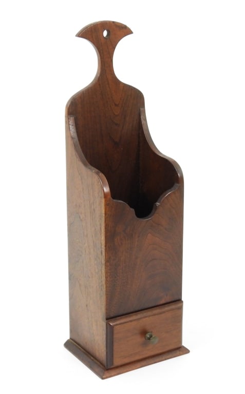 Colonial Williamsburg Hanging Pipe Box: High quality mid century reproduction "HK' stamped Hendrik Hudson Kittinger Furniture Company made exact Williamsburg copy, purported to be crafted by Daniel Heyl. Appears to be Walnut. measures 5-3/5