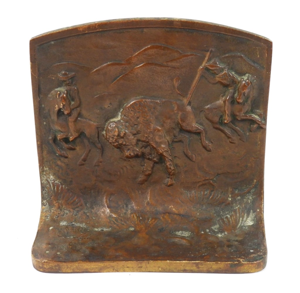 Pr. Bronze Buffalo Hunt Book Ends - 3