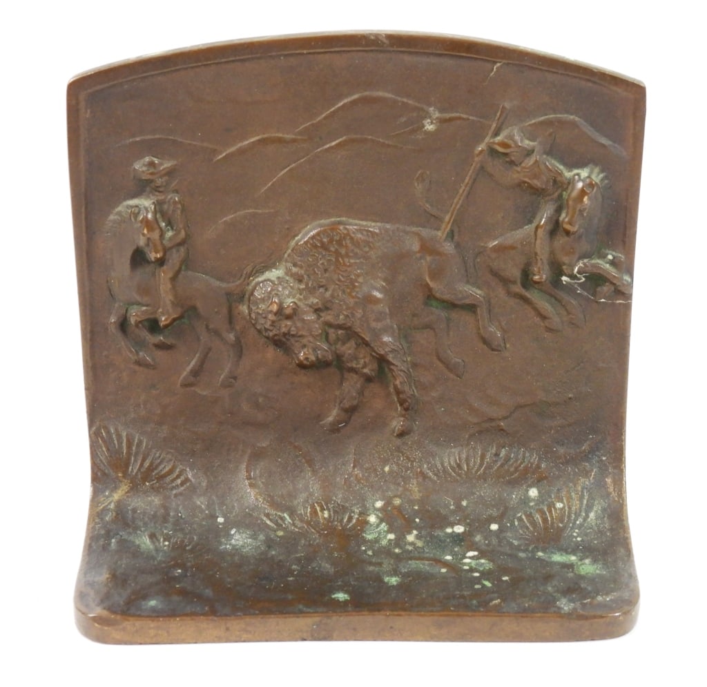 Pr. Bronze Buffalo Hunt Book Ends - 4