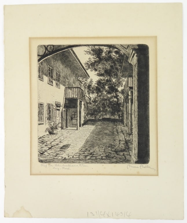 Marie Adler Etching Courtyard In Vienna: Austrian artist Marie Adler 1863-1947 signed and titled in lower margin in pencil.