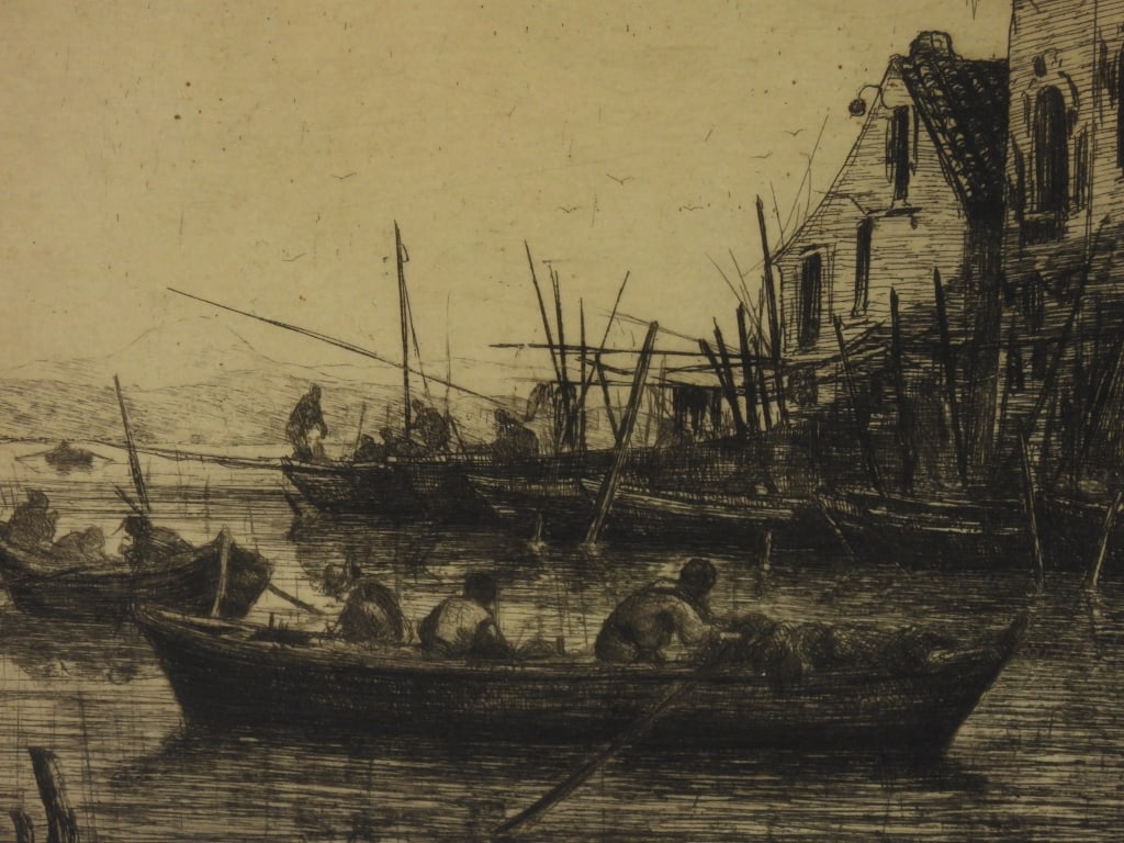 Justin Gabriel Maritime Dock Scene Etching - 3