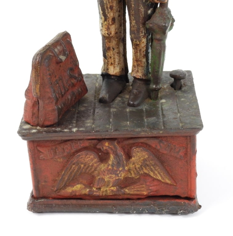 Antique Uncle Sam Mechanical Cast Iron Bank - 4