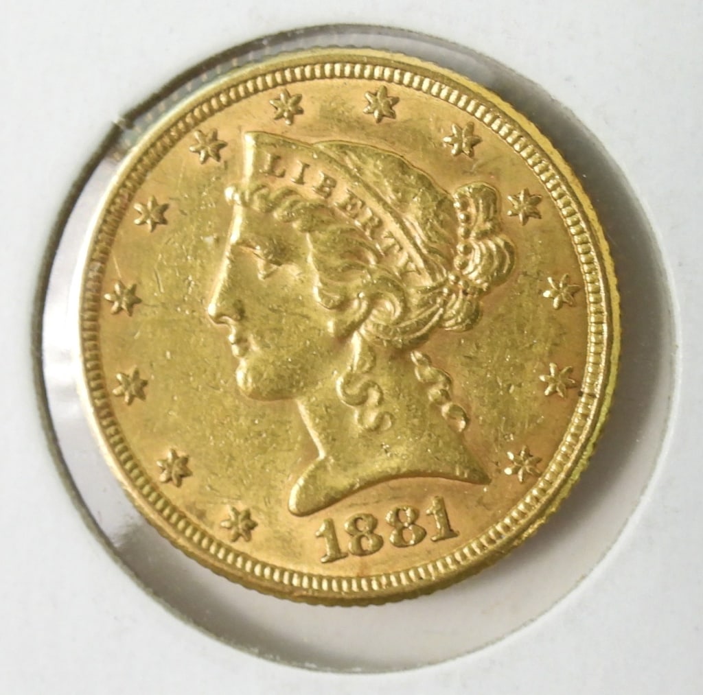 1881 U.S. Gold $5 Coronet Head Half Eagle - 2