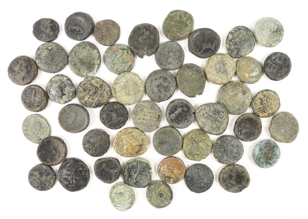 Group Of Assorted Macedonian Coins: Group of 48 assorted Macedonian bronze coins.