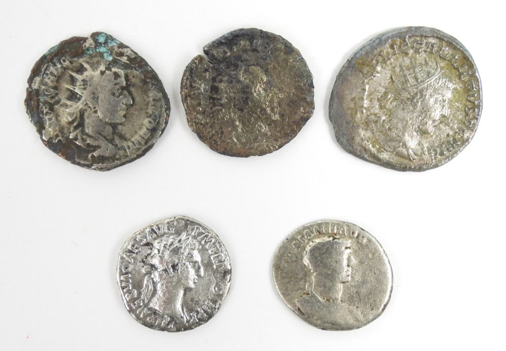 5 Roman Silver Denarius Coins: A group of 5 silver Roman Denarii.
