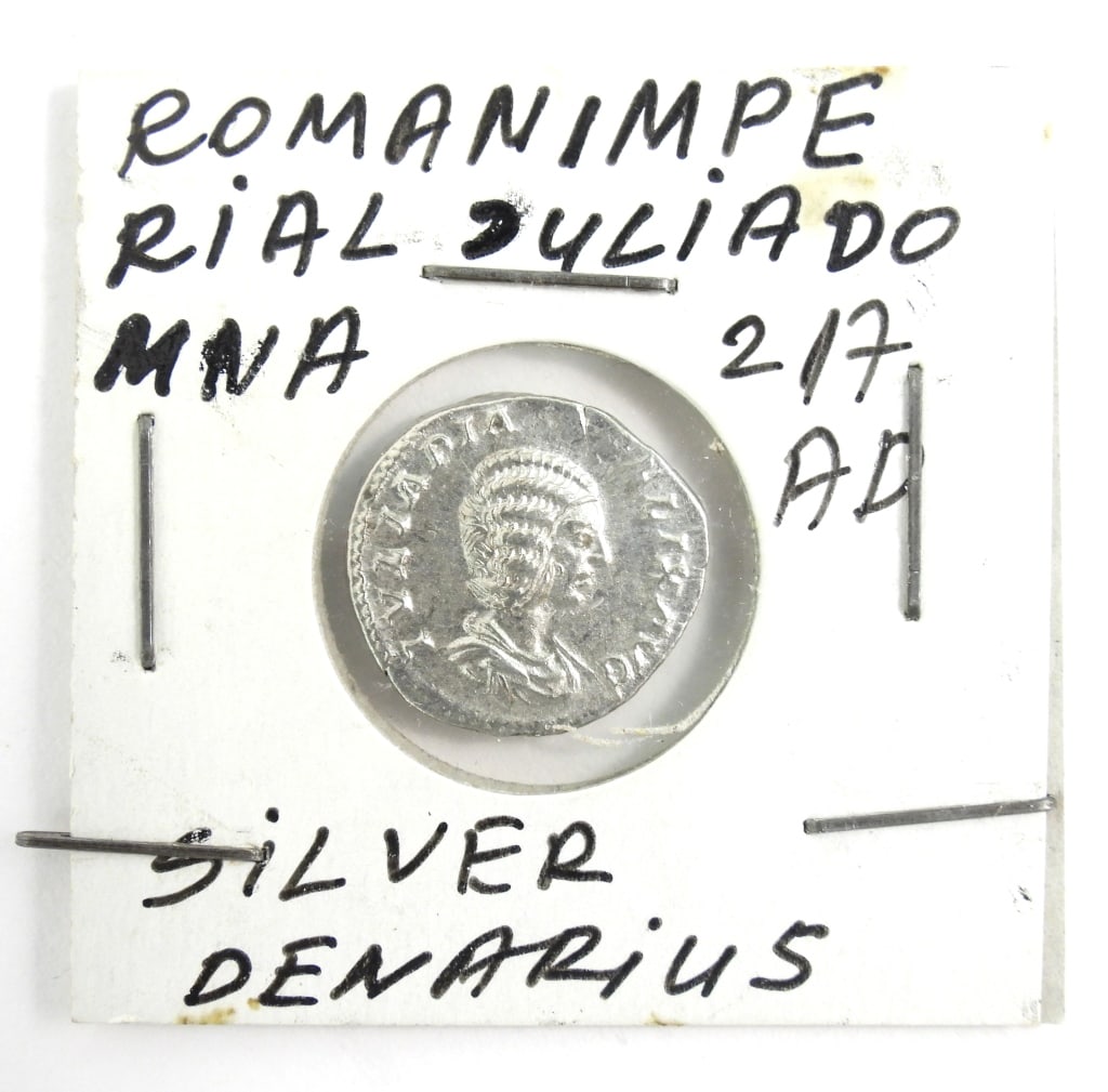 Silver Imperial Roman Denarius Coin: Silver Imperial Roman Denarius coin.