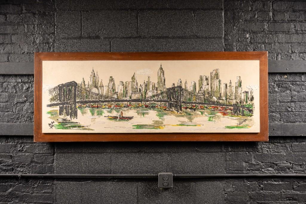 C. 1960 J. Windsor Nyc Skyline Painting