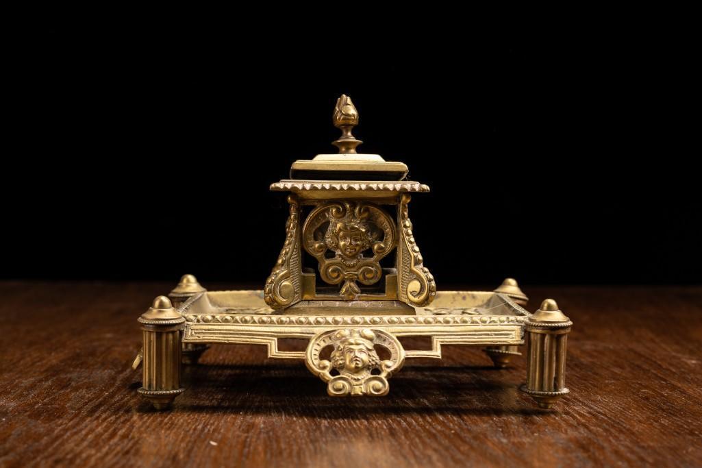 Ornate Victorian Brass Inkwell (1 of 6)