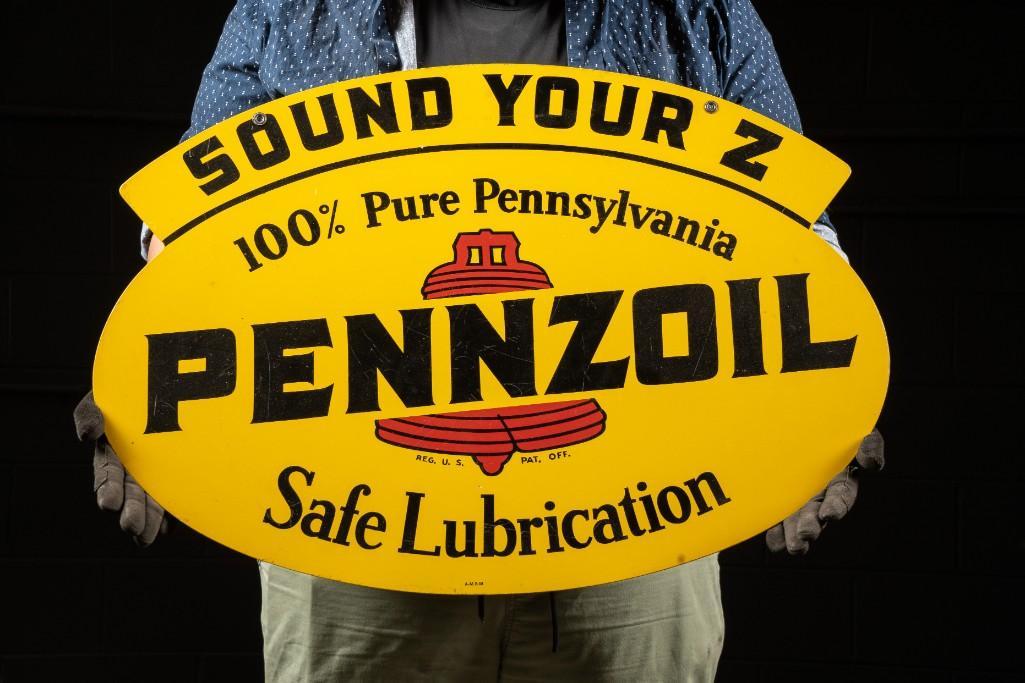 Vintage Pennzoil Double Sided Painted Tin Sign (1 of 7)