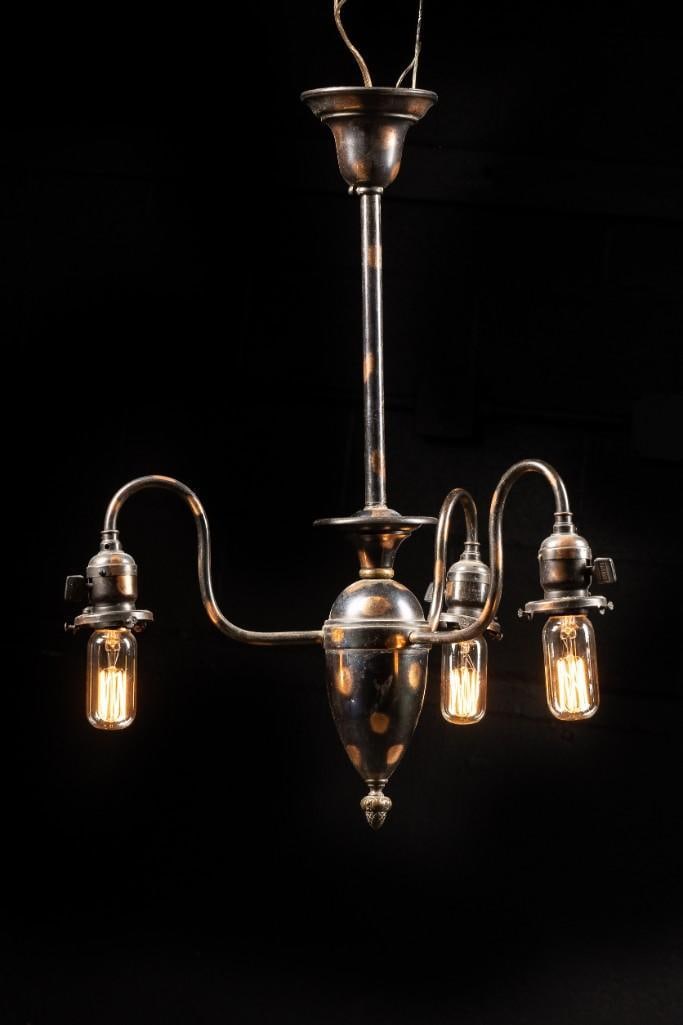 Antique Japanned Three Socket Chandelier (1 of 7)