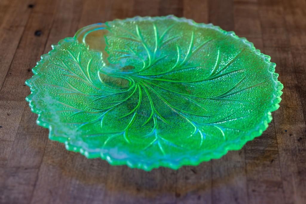 Vintage Uranium Glass Floral Plate (1 of 1)