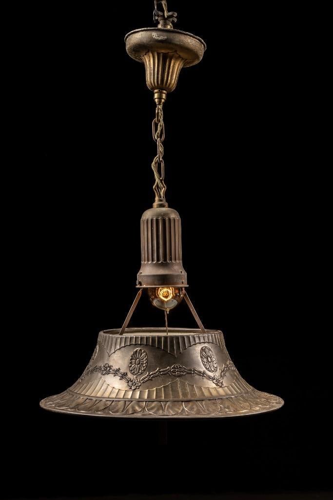 Antique Hanging Brass Lamp with Milk Glass Shade (1 of 7)