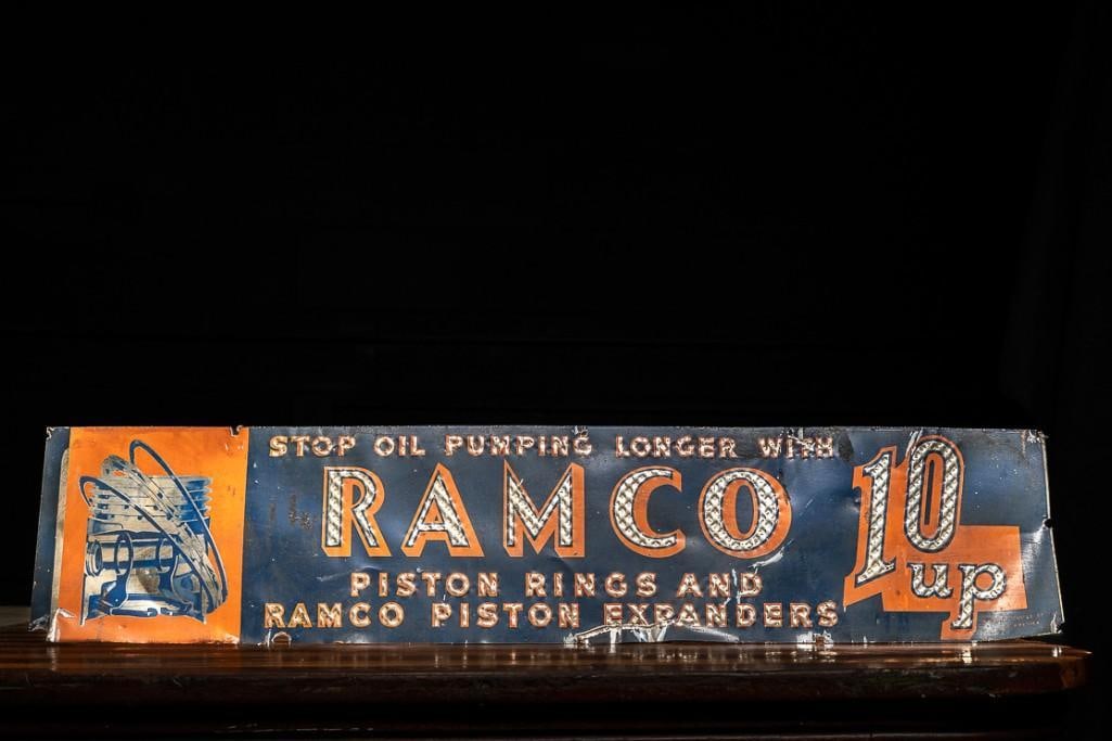 c. 1940 Automotive Piston Rings Tin Litho Sign (1 of 4)