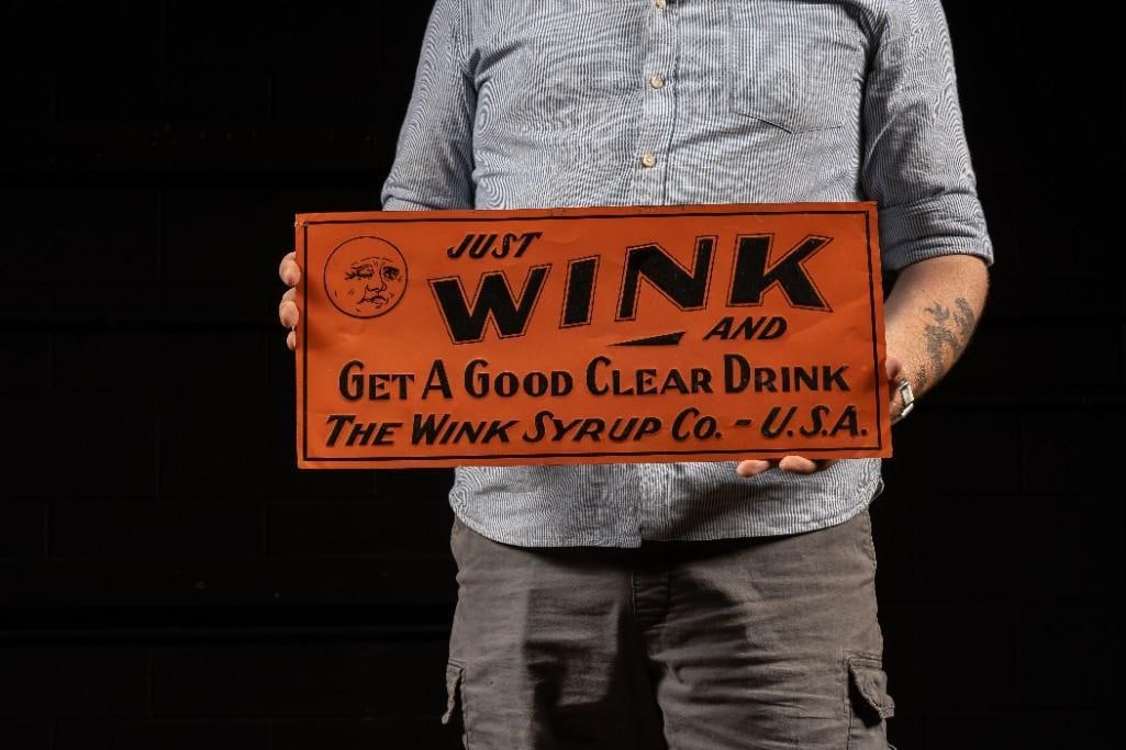 c. 1920s Wink Embossed Soda Fountain Sign (1 of 3)