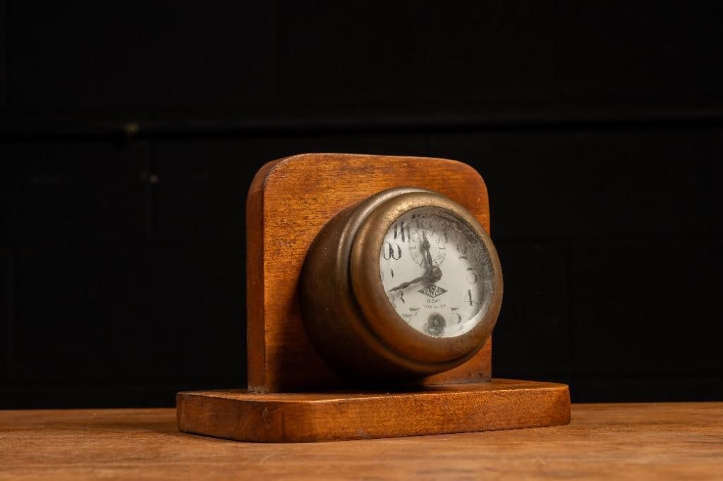 Antique Tasco Mantle Clock: **For an in-house shipping quote, please reach out to us at rockauctiongallery@gmail.com** Antique Tasco Mantle Clock, sold as-is 4" W x 2" D x 4" H