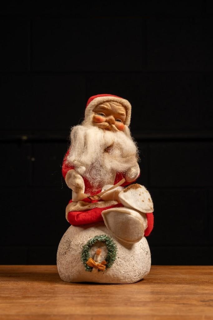 Vintage Santa on Snowball Christmas Decoration: **For an in-house shipping quote, please reach out to us at rockauctiongallery@gmail.com** Vintage Santa on Snowball Christmas Decoration 4.5" dia and 10" H