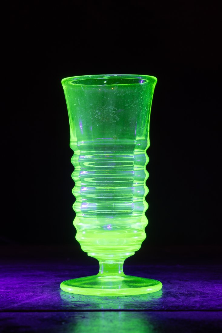 Uranium Glass Ribbed Vase (1 of 4)