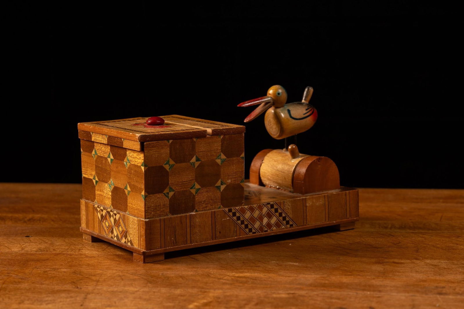 Antique Wooden Spring Loaded Cigarette Dispenser Bird (1 of 4)