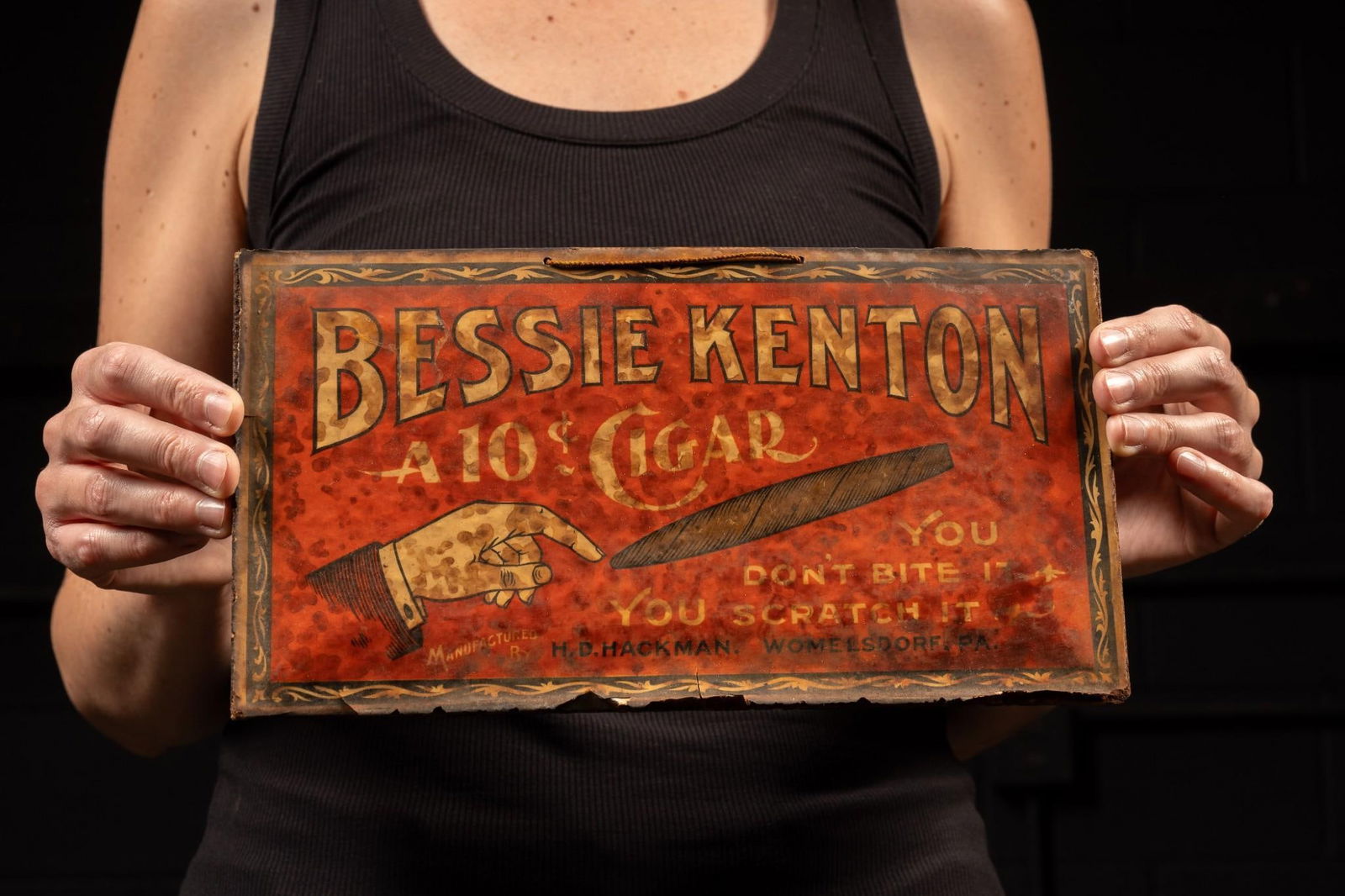 c. 1900 Bessie Kenton Cigar Sign (1 of 3)
