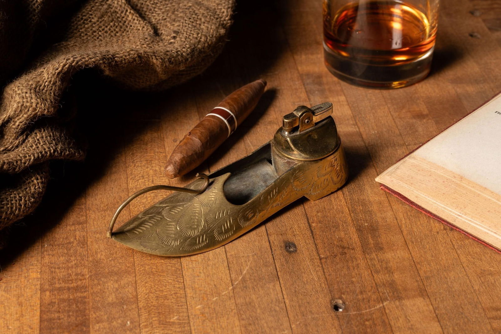 Vintage Brass Shoe Ashtray with Lighter (1 of 2)