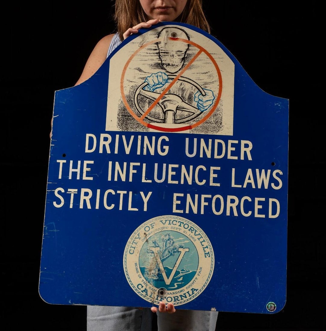 Vintage Victorville California DUI Laws Sign w/ Skull (1 of 4)