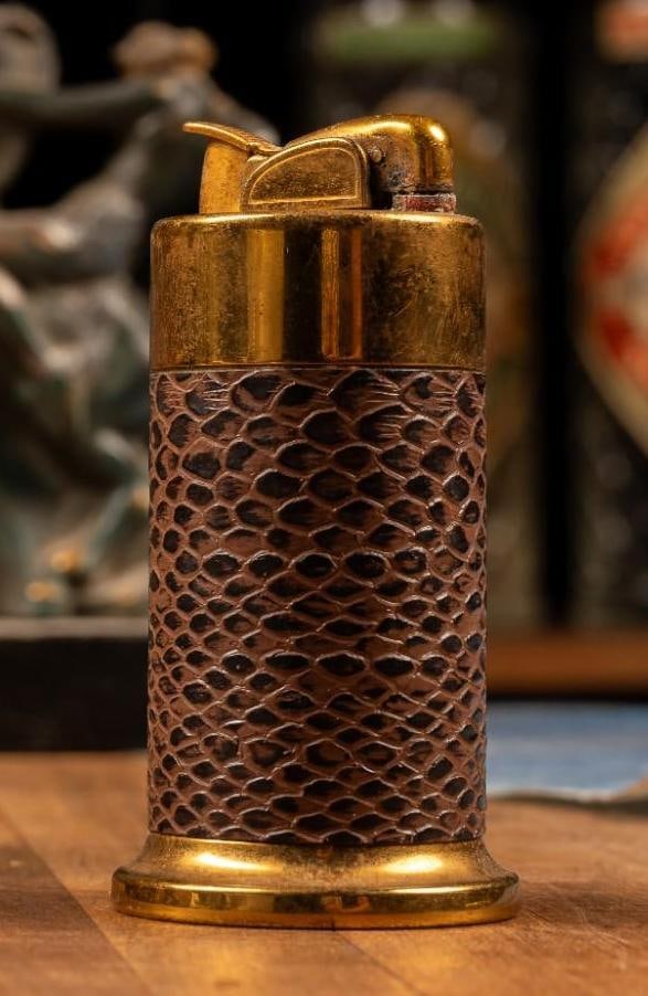 Vintage Leather Wrapped Brass Lighter (1 of 3)