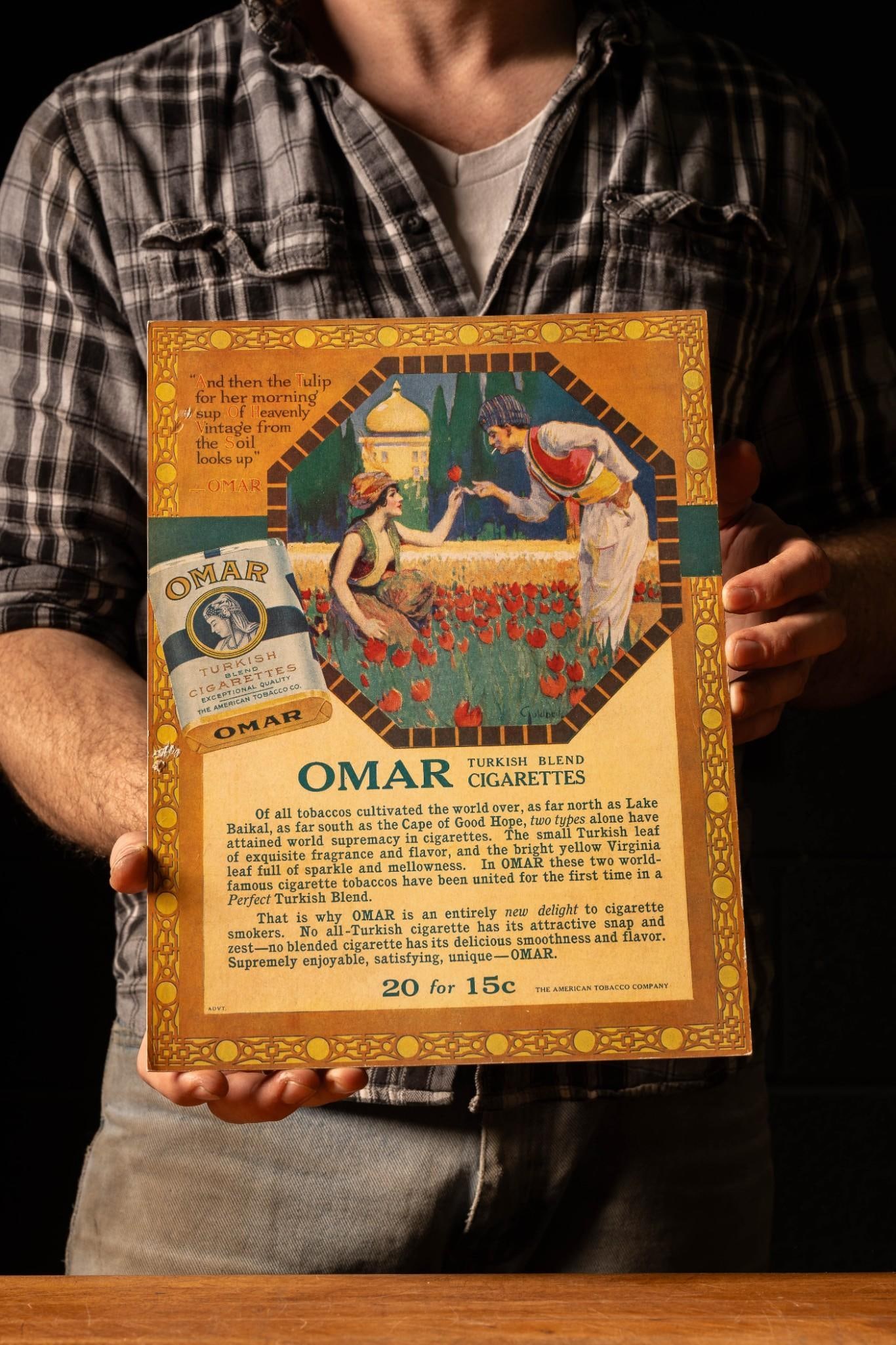 Early 20th Century Omar Turkish Cigarettes Cardstock Ad (1 of 3)
