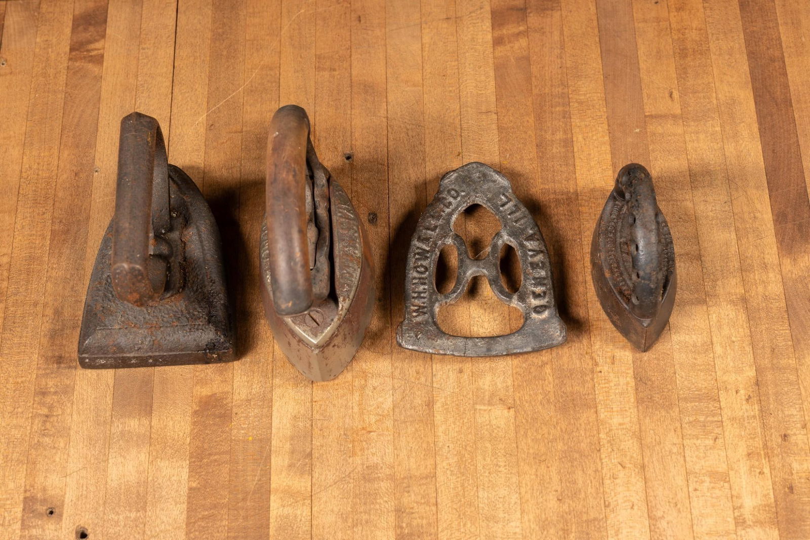 Three Antique Clothes Irons and Trivet (1 of 5)