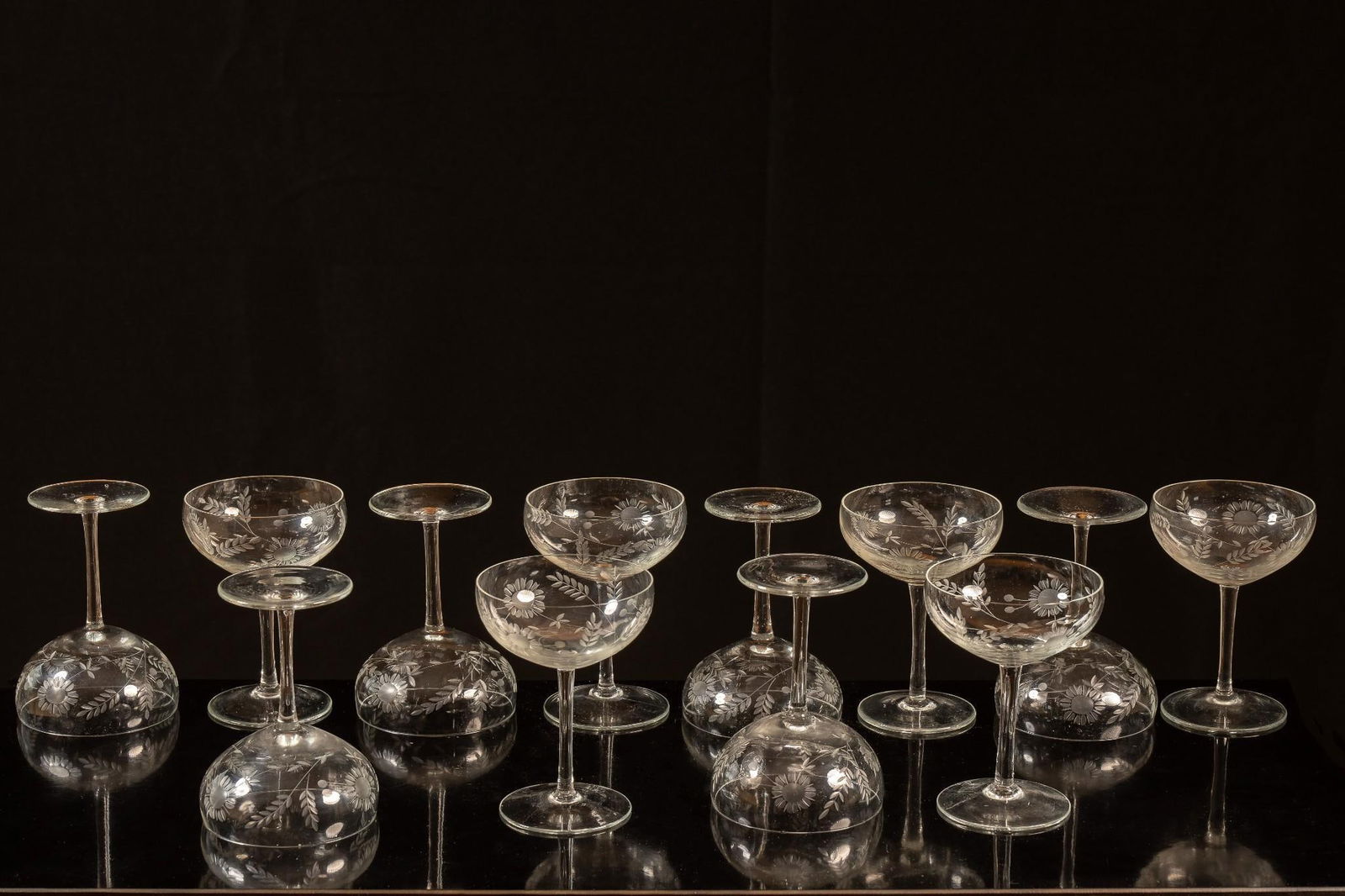 Set of 12 Etched Champagne Glasses (1 of 3)