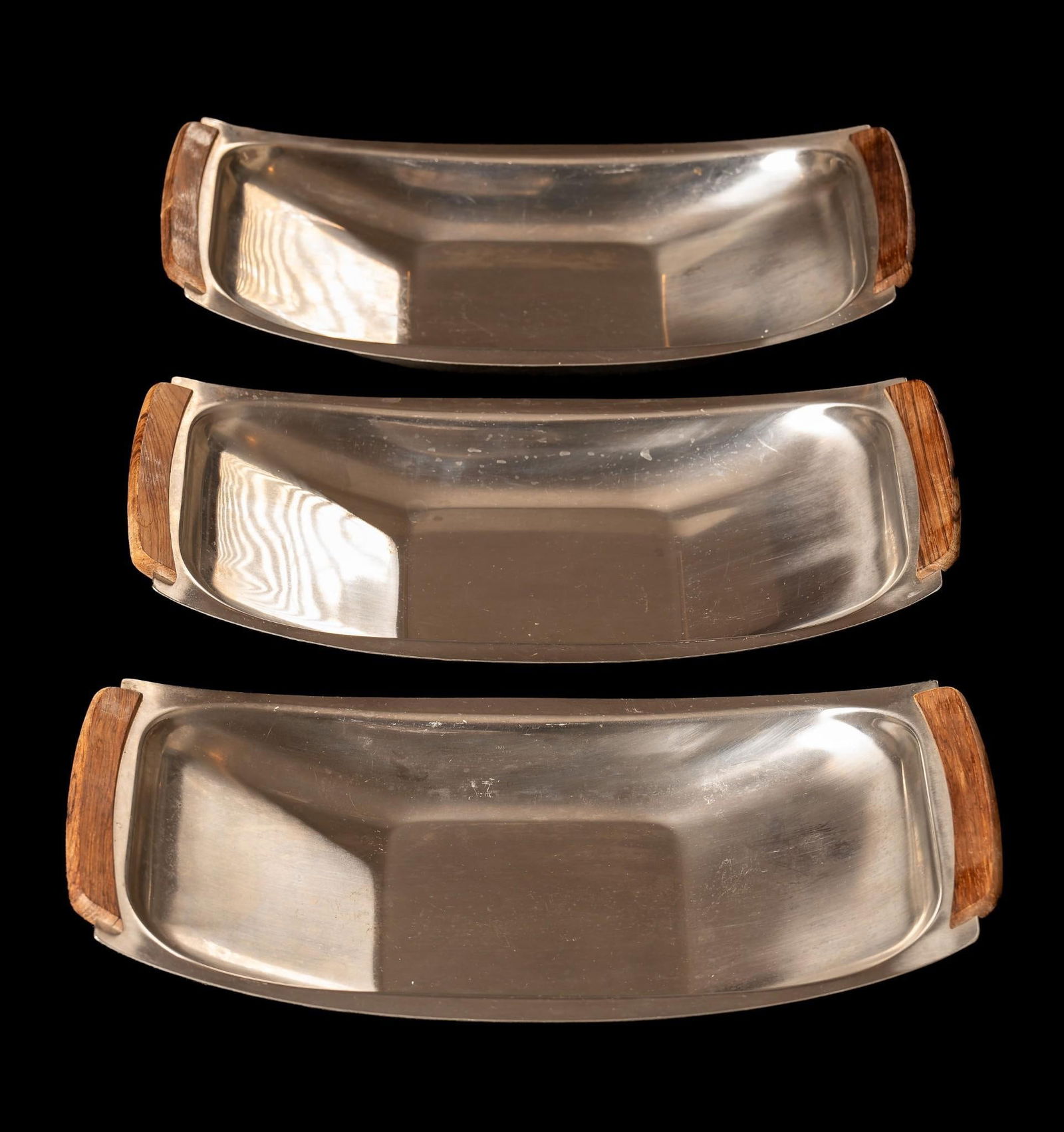Set of 3 Danish Stainless Steel Trays with Teak Handles (1 of 5)