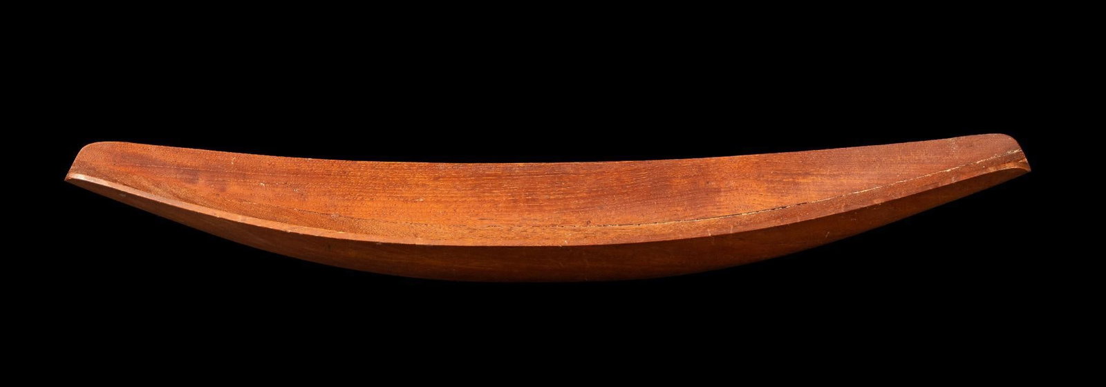 Danish Staved Teak Tray: Carved wooden decorative tray constructed from teak. Stamped "JHQ" on base. Exhibits some minor scuffs. 24" W x 5" D x 3" H