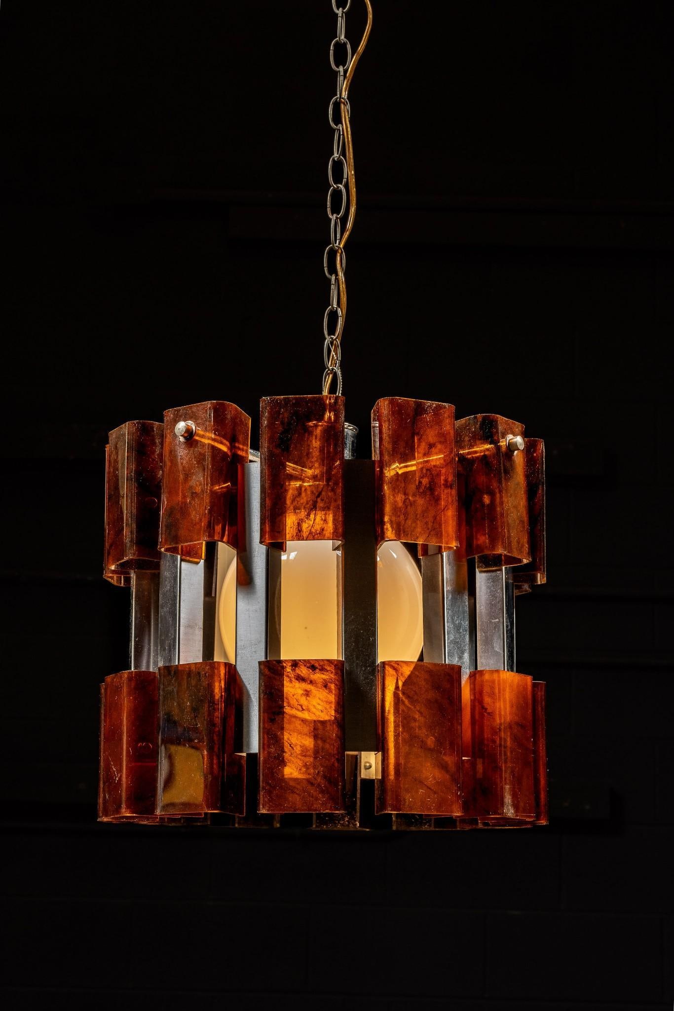 Modernist Amber Lucite Ceiling Lamp (1 of 5)